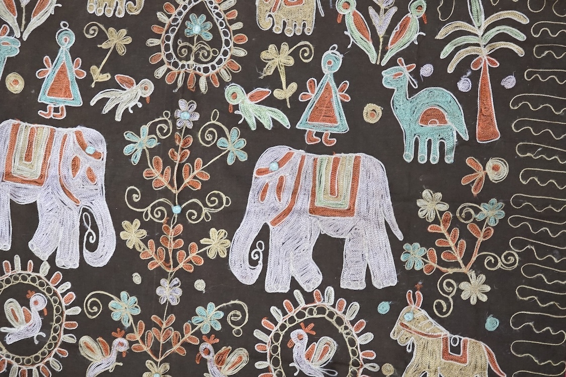A Sumbanese shoulder cloth, an Indian chain stitch panel and a finely woven silk stole